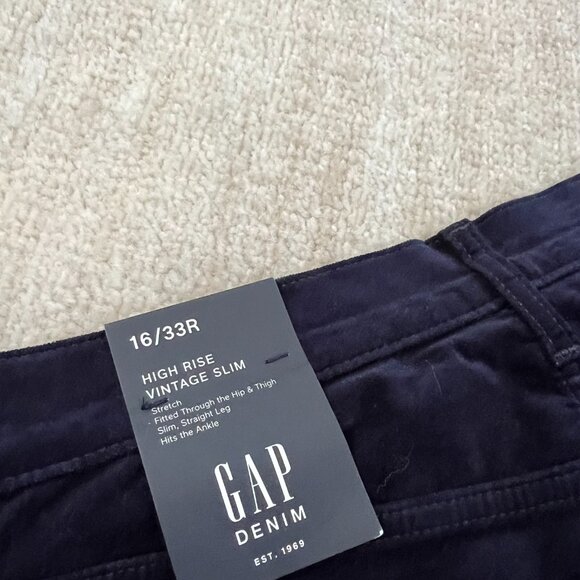 NWT Gap Velvet Velour High Rise Vintage Slim Blue Pants 16/33 - Picture 10 of 12
